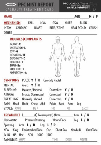 pfc mist report casualty treatment card